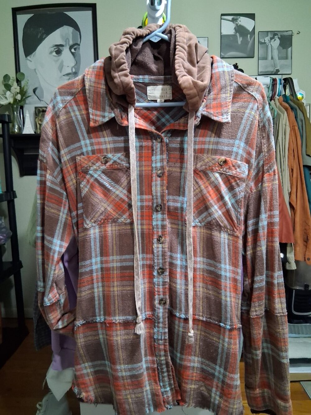 Oli & Hali Boho Grunge Patchwork Plaid Shacket DS8180 Sz M Oversized Flannel
